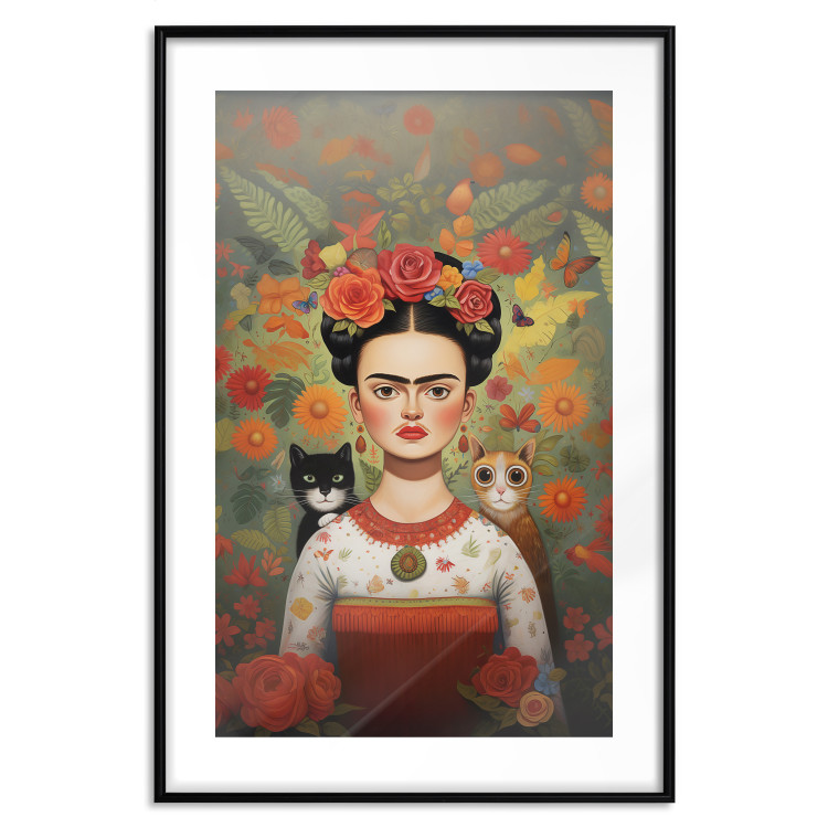 Wall Poster Cartoon Frida - Portrait of a Woman With Two Cats on Her Shoulders 152221 additionalImage 19