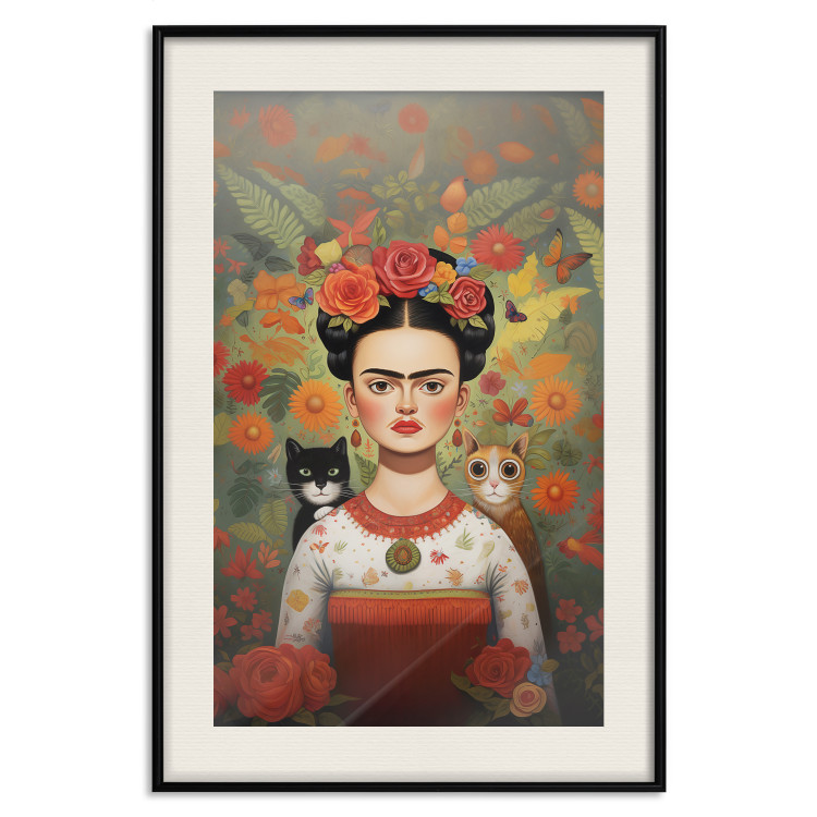 Wall Poster Cartoon Frida - Portrait of a Woman With Two Cats on Her Shoulders 152221 additionalImage 24