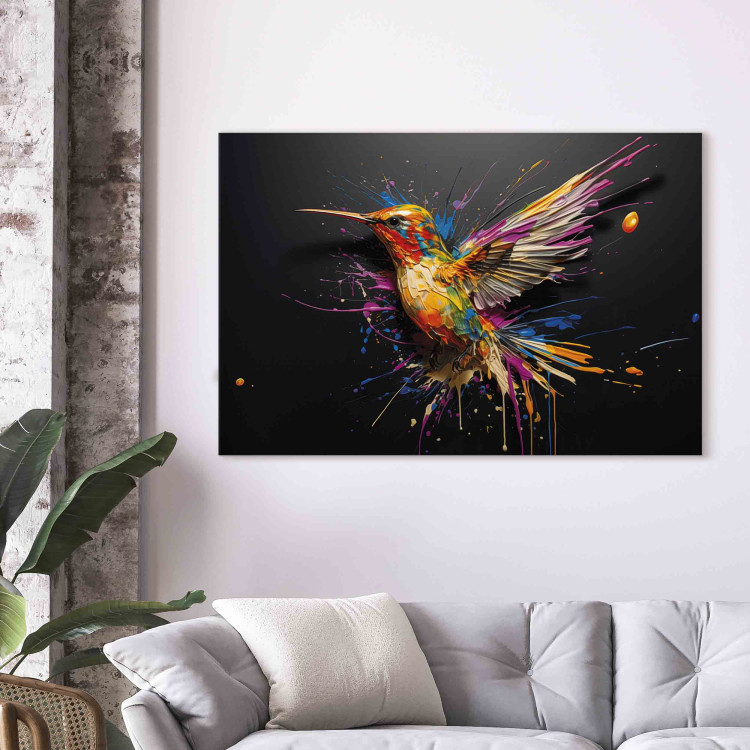 Canvas Print Colorful Bird - Watercolor Vision of a Hummingbird on a Black Background 159521 additionalImage 3