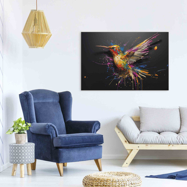 Canvas Print Colorful Bird - Watercolor Vision of a Hummingbird on a Black Background 159521 additionalImage 5