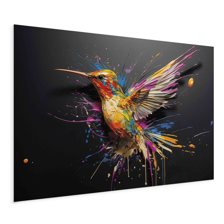Canvas Print Colorful Bird - Watercolor Vision of a Hummingbird on a Black Background 159521 additionalImage 2