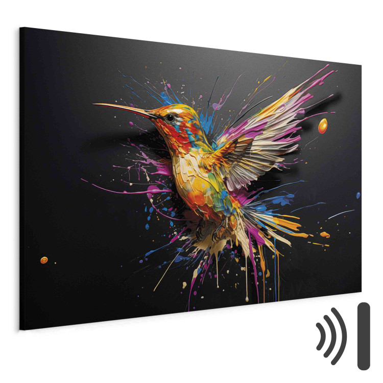 Canvas Print Colorful Bird - Watercolor Vision of a Hummingbird on a Black Background 159521 additionalImage 8
