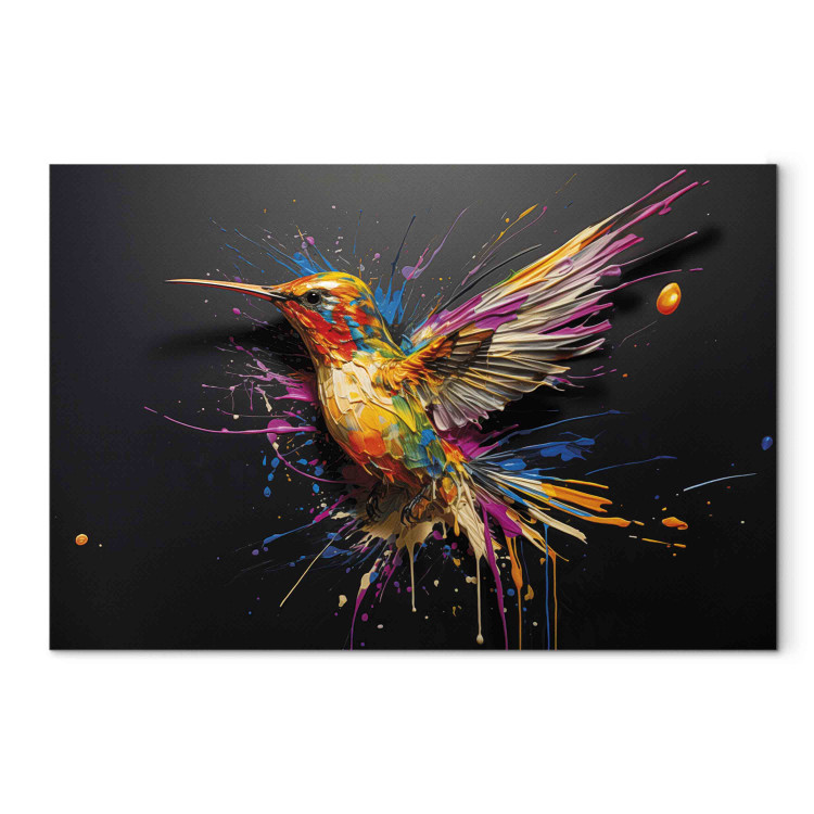 Canvas Print Colorful Bird - Watercolor Vision of a Hummingbird on a Black Background 159521