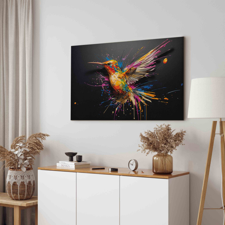 Canvas Print Colorful Bird - Watercolor Vision of a Hummingbird on a Black Background 159521 additionalImage 4