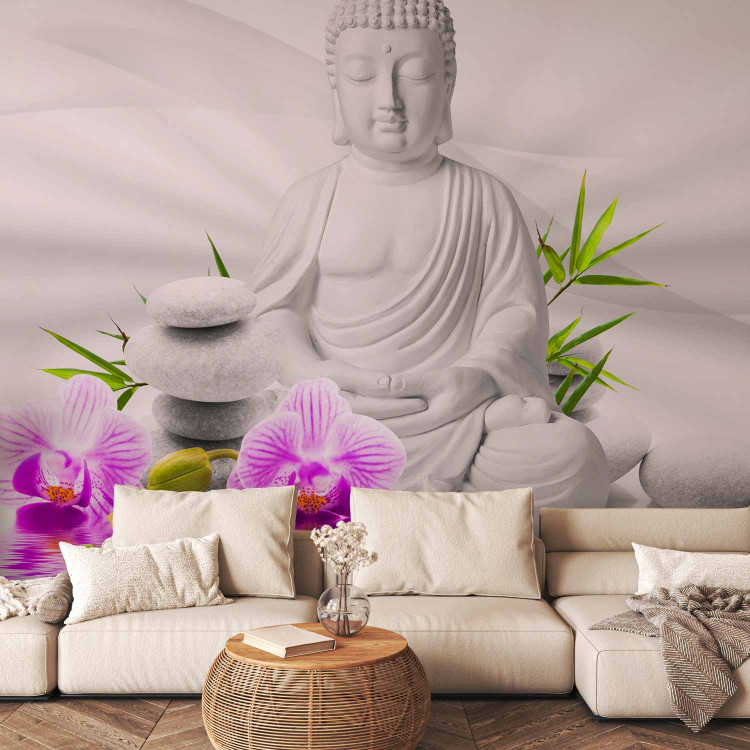 Photo Wallpaper Buddha and pink orchids 61421