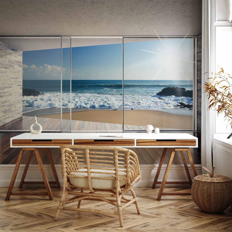 Photo Wallpaper Beach house - landscape with window view of blue sky and sea 64121 additionalImage 4