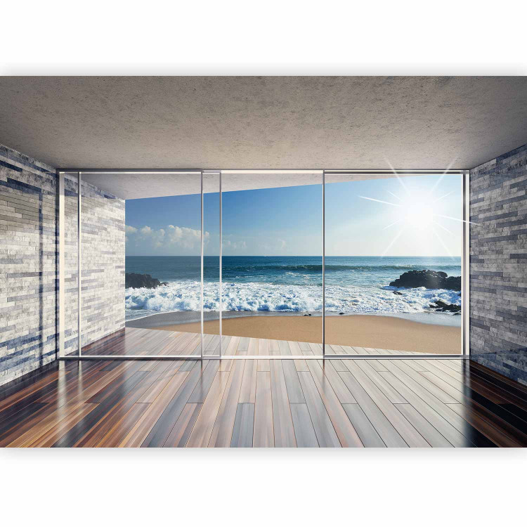 Photo Wallpaper Beach house - landscape with window view of blue sky and sea 64121 additionalImage 1
