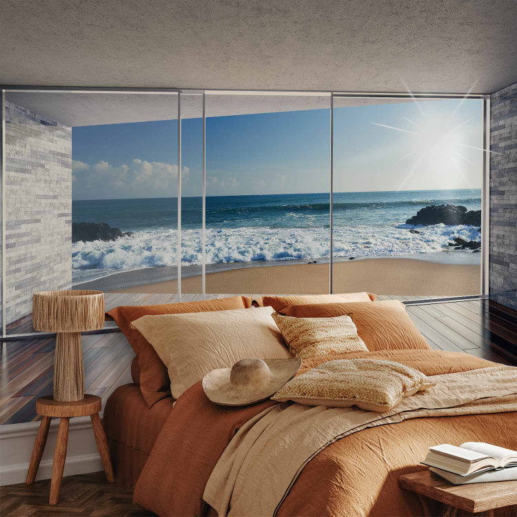 Photo Wallpaper Beach house - landscape with window view of blue sky and sea 64121 additionalImage 2