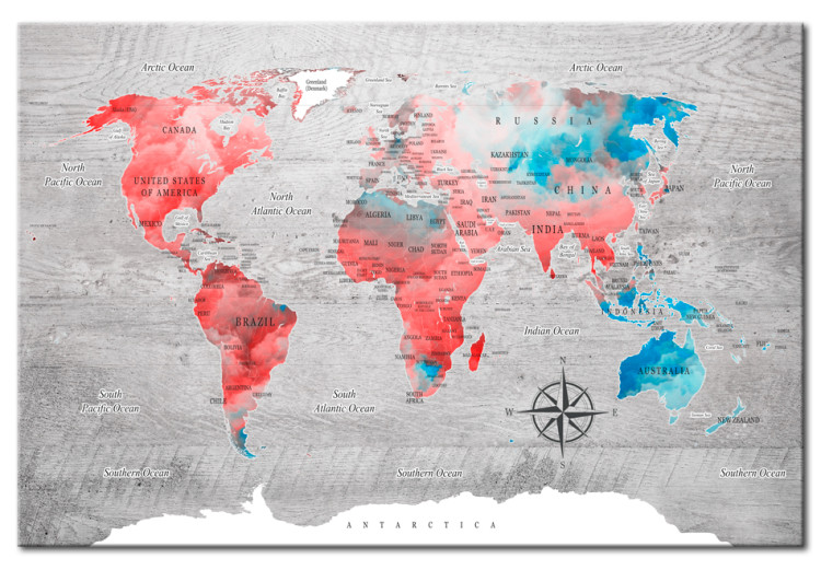 Canvas World Map: Red Roam 91921