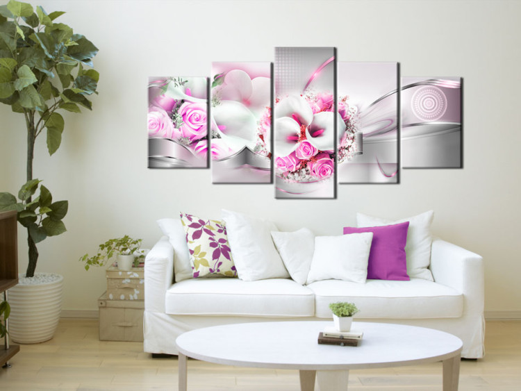 Canvas Art Print Pink Nuptials (5-piece) - Romantic Bouquet and Abstract Background 93821 additionalImage 3