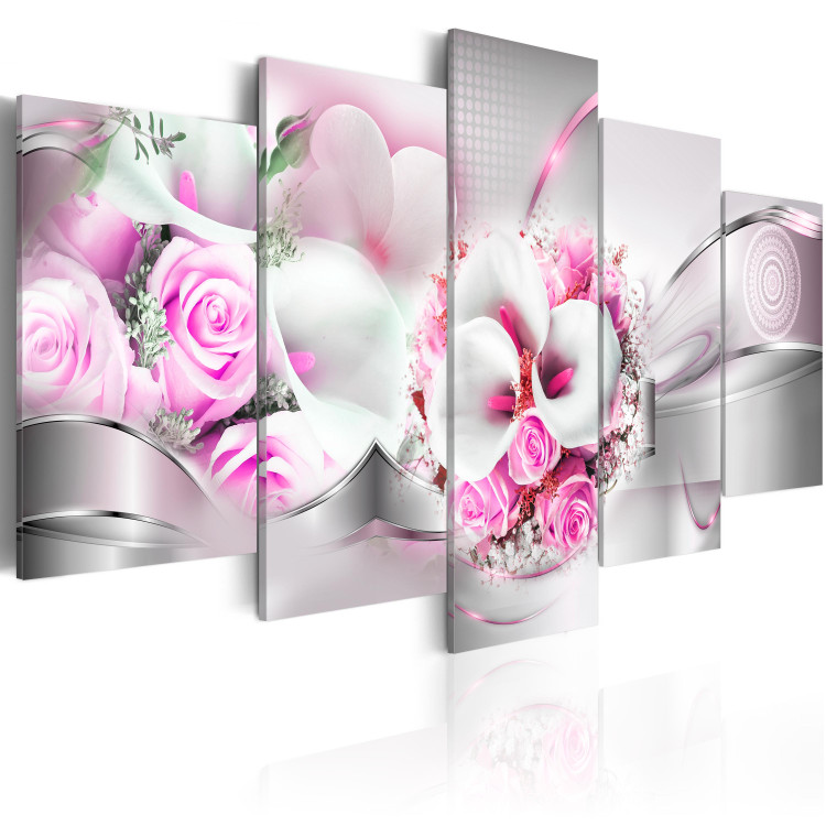 Canvas Art Print Pink Nuptials (5-piece) - Romantic Bouquet and Abstract Background 93821 additionalImage 2