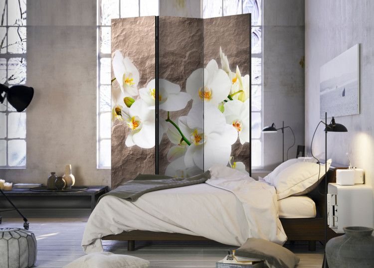 Room Divider Screen Orchid Immaculateness - white orchid flower on a stone texture 95321 additionalImage 2