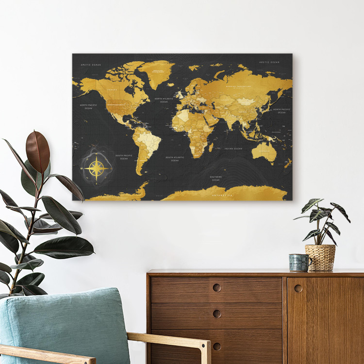 Canvas Yellow Continents (1-part) - Colorful Black-Gold World Map 95921 additionalImage 9