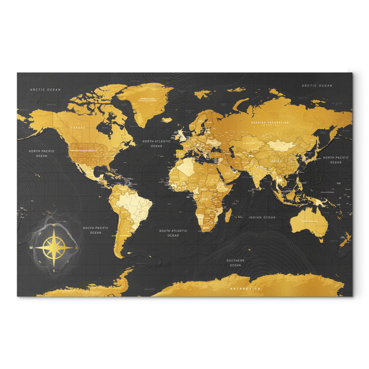 Canvas Yellow Continents (1-part) - Colorful Black-Gold World Map 95921