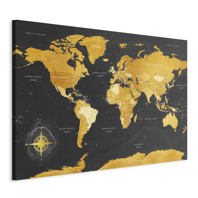 Canvas Yellow Continents (1-part) - Colorful Black-Gold World Map 95921 additionalImage 2