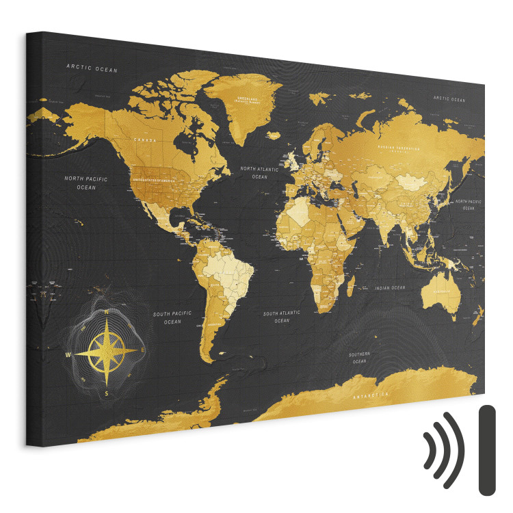Canvas Yellow Continents (1-part) - Colorful Black-Gold World Map 95921 additionalImage 8