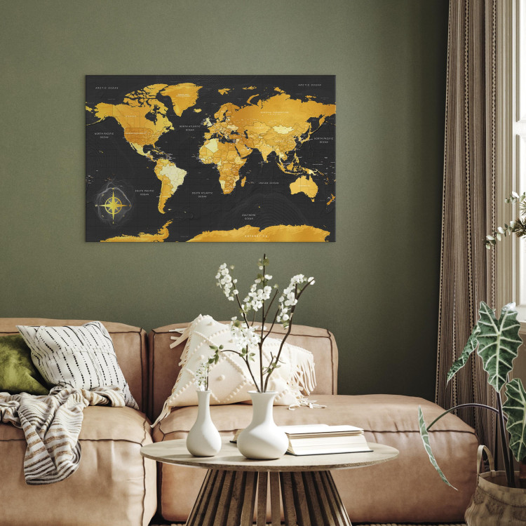 Canvas Yellow Continents (1-part) - Colorful Black-Gold World Map 95921 additionalImage 5