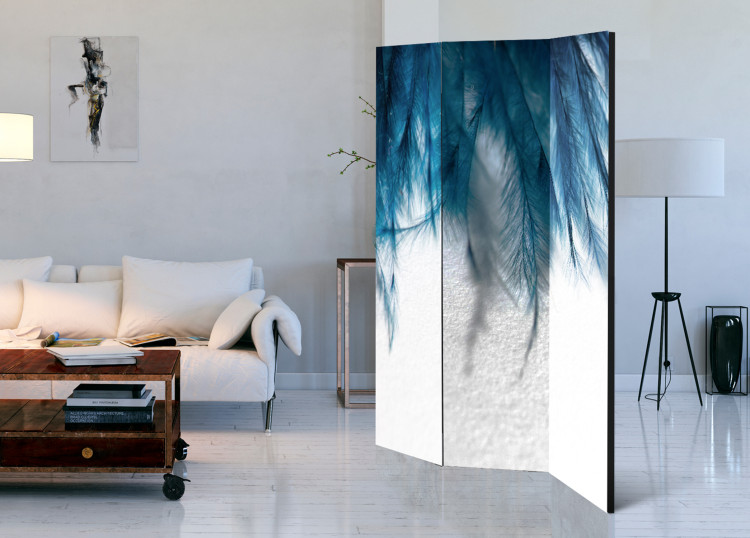 Room Divider Sapphire Feathers - romantic feathers in blue color on white background 97421 additionalImage 2