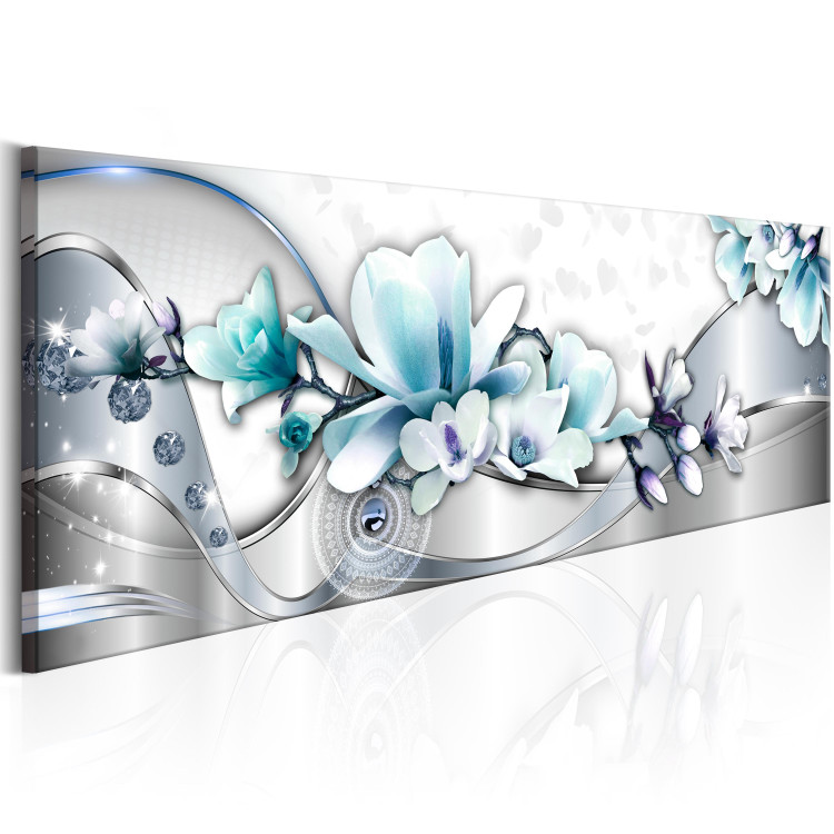 Canvas Diamond Wave (1-part) - Blue Magnolia Flower on Gray Background 97521 additionalImage 2