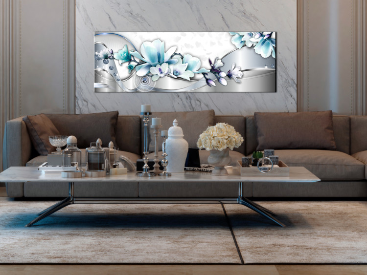Canvas Diamond Wave (1-part) - Blue Magnolia Flower on Gray Background 97521 additionalImage 3