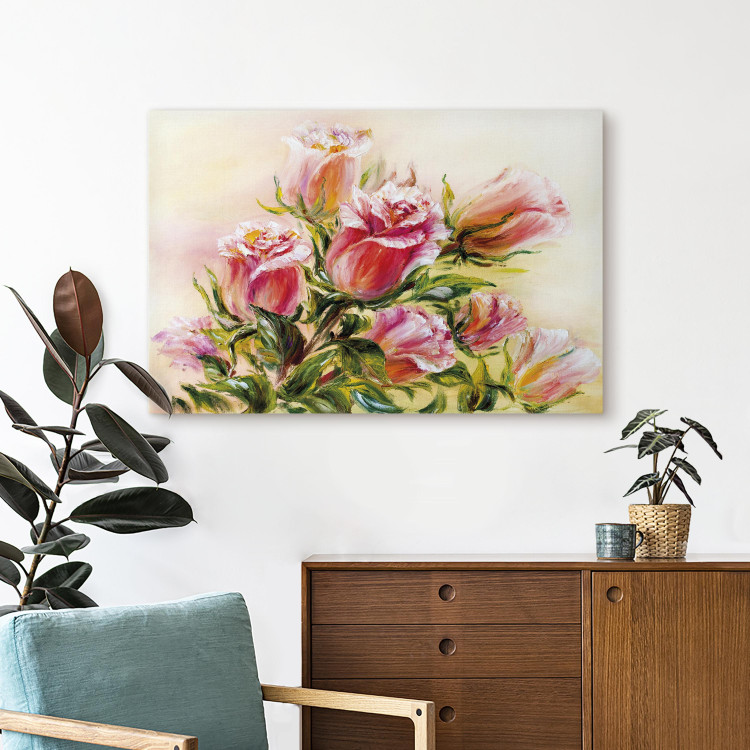 Canvas Wonderful Roses - Colorful Bouquet of Flowers in Hand-painted Motif 98021 additionalImage 3