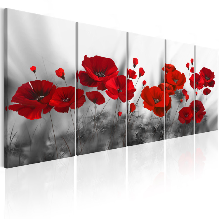 Canvas Scarlet Poppies (5-piece) - Romantic Flowers with Bold Coloring 98621 additionalImage 2