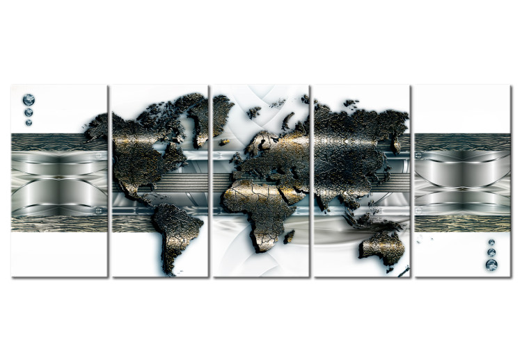 Canvas Three-Dimensional Map (5-piece) - World Map on an Abstract Background 105031