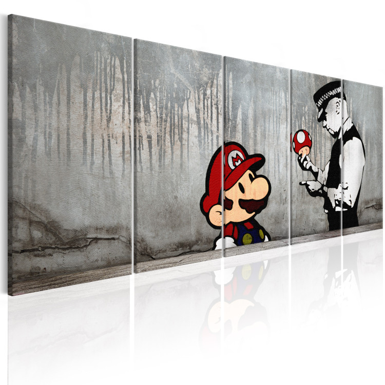 Canvas Mario Bros on Concrete (5-piece) - Urban Graffiti in Banksy Style 106531 additionalImage 2