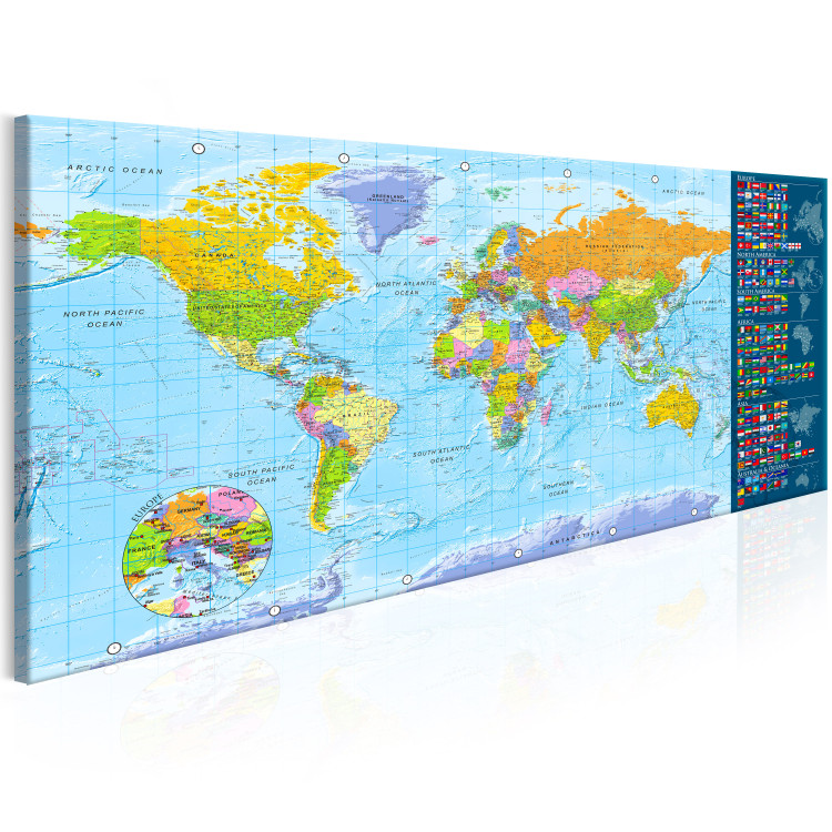 Canvas Print Traditional World Map (1-piece) - Colorful Map with Country Flags 106731 additionalImage 2