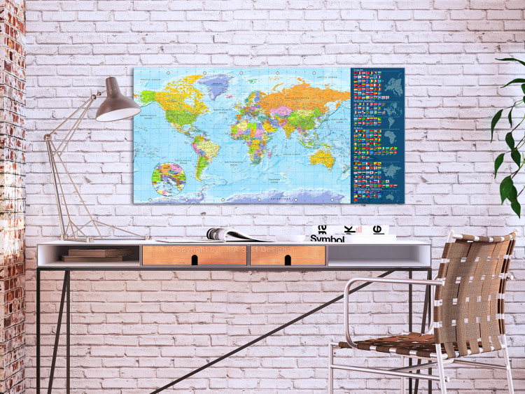 Canvas Print Traditional World Map (1-piece) - Colorful Map with Country Flags 106731 additionalImage 3