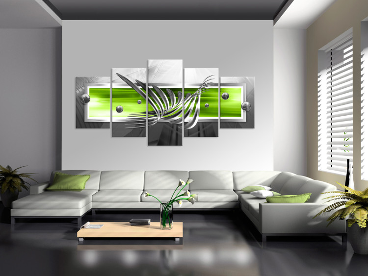 Canvas Print Silver Wings (5-part) Wide - Green Silver Abstraction 107231 additionalImage 3