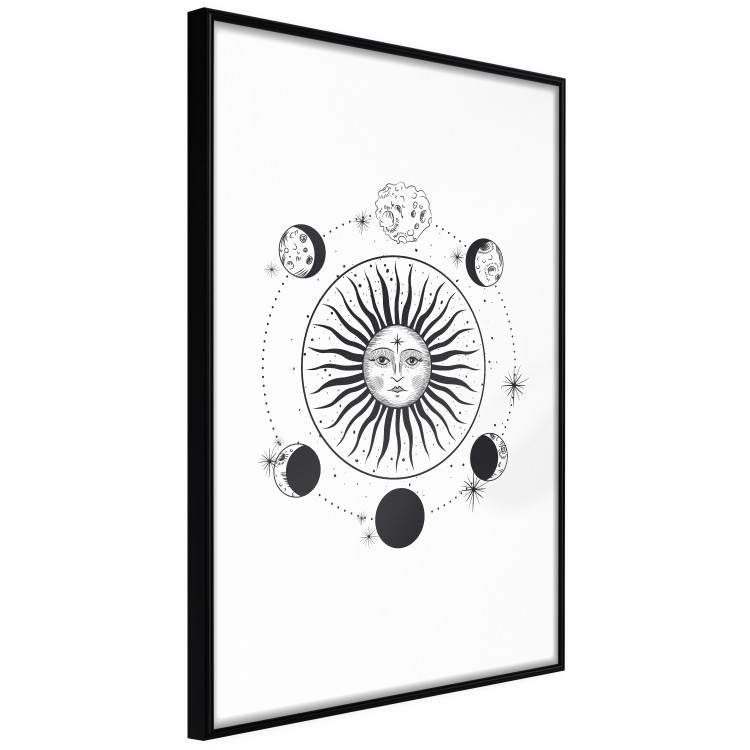 Wall Poster Moon Phases - black and white composition with the sun with a human face 117031 additionalImage 10