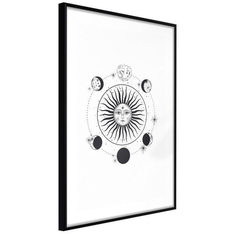 Wall Poster Moon Phases - black and white composition with the sun with a human face 117031 additionalImage 11