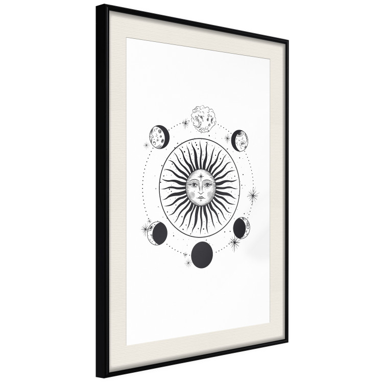 Wall Poster Moon Phases - black and white composition with the sun with a human face 117031 additionalImage 3