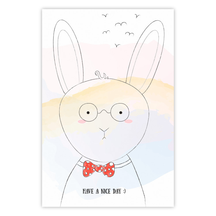 Wall Poster Greetings from Rabbit - animal with glasses and English texts 122931