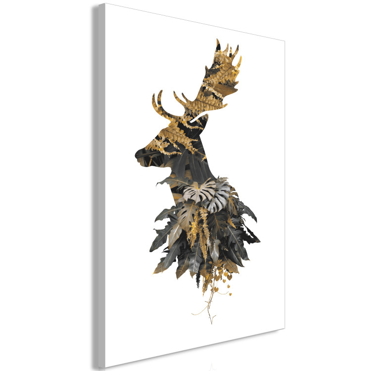 Canvas Art Print Forest Animal Portrait (1-part) - Deer Silhouette in Leaves 123031 additionalImage 2