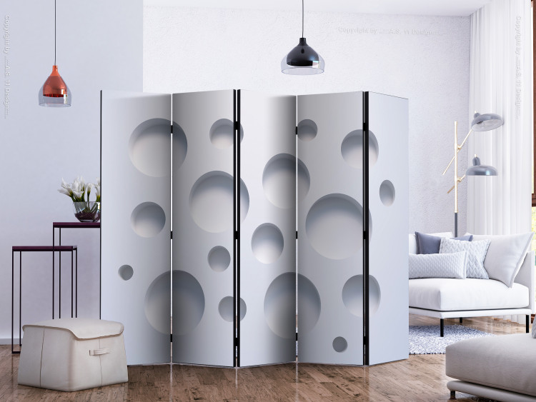 Room Divider Screen Harmony of Modernity II (5-piece) - white abstraction in circles 124031 additionalImage 2