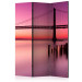 Folding Screen Purple Evening (3-piece) - picturesque sunset over a bridge 124131