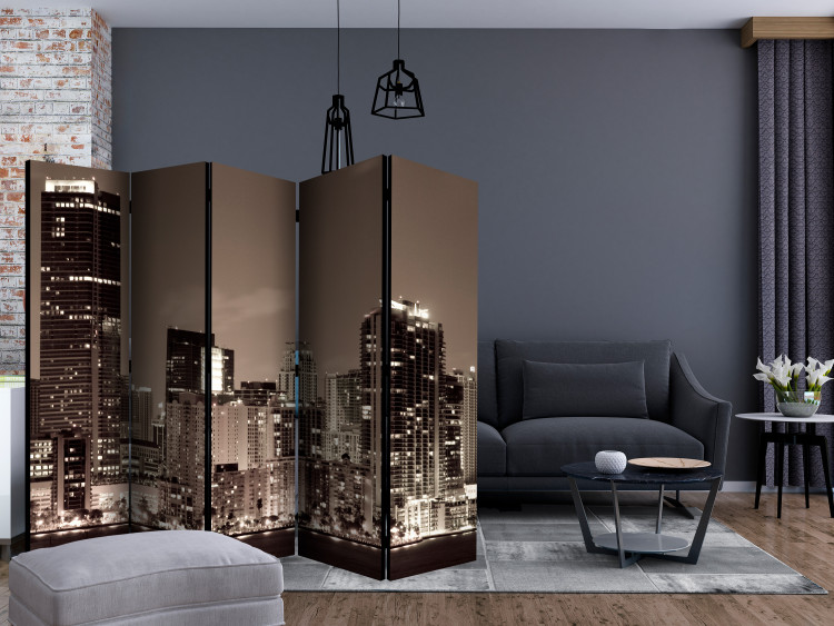 Folding Screen Miami in Sepia II (5-piece) - panoramic view of a large city at night 124231 additionalImage 4