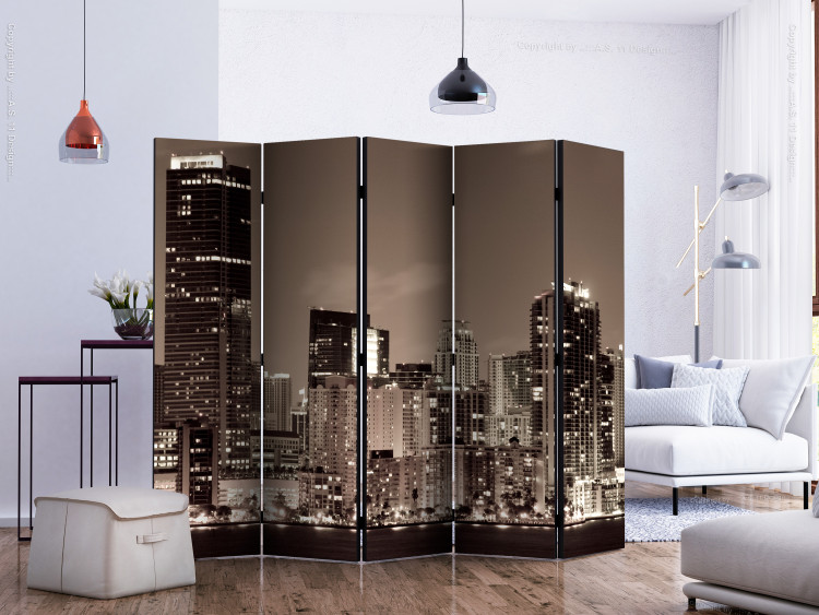 Folding Screen Miami in Sepia II (5-piece) - panoramic view of a large city at night 124231 additionalImage 2