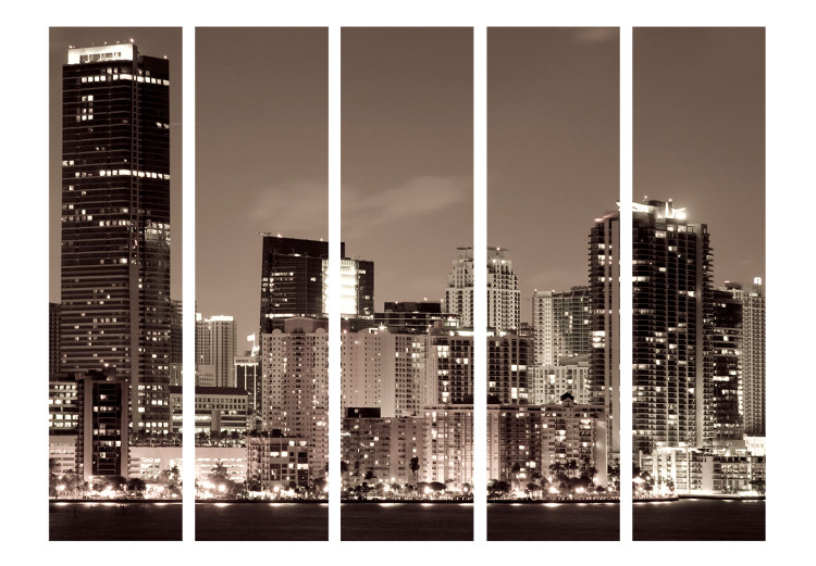 Folding Screen Miami in Sepia II (5-piece) - panoramic view of a large city at night 124231 additionalImage 3