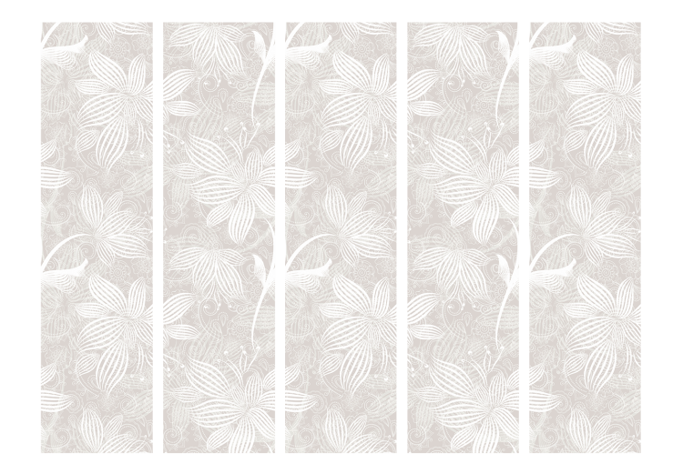 Folding Screen Floral Elements II (5-piece) - retro pattern with a floral motif 124331 additionalImage 3