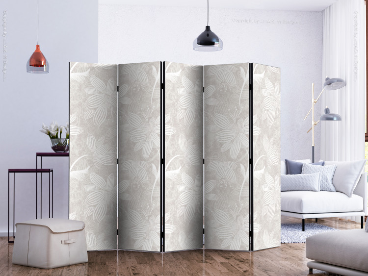 Folding Screen Floral Elements II (5-piece) - retro pattern with a floral motif 124331 additionalImage 2
