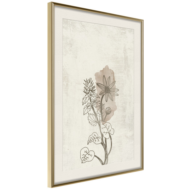 Poster Nature Outline - flower with leaves on a light beige background in a retro motif 125731 additionalImage 2