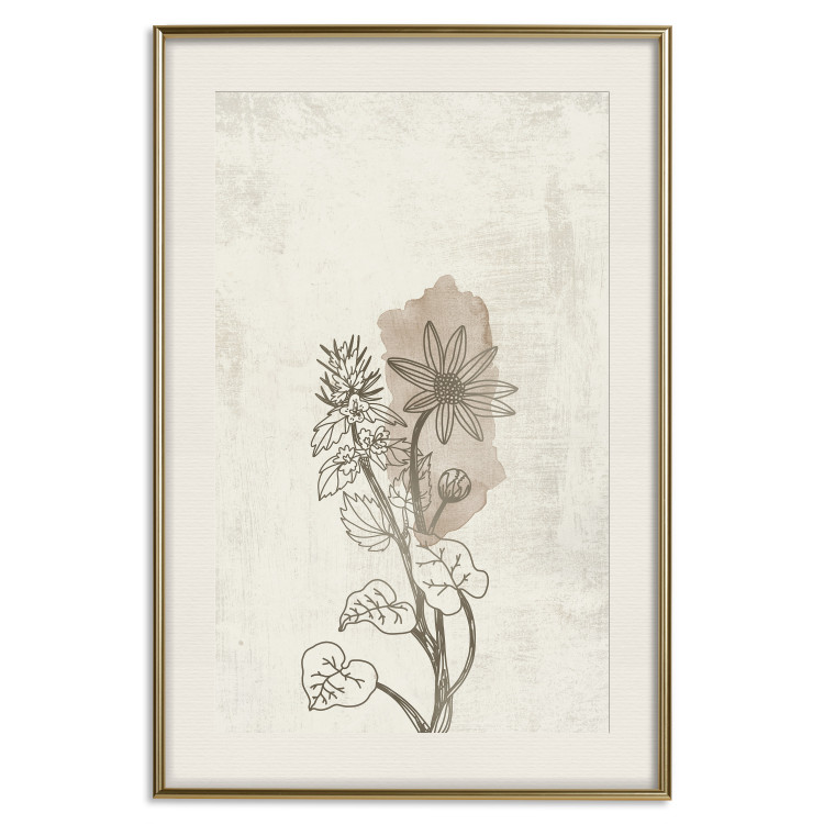 Poster Nature Outline - flower with leaves on a light beige background in a retro motif 125731 additionalImage 19