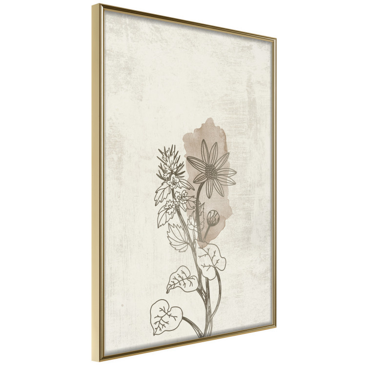 Poster Nature Outline - flower with leaves on a light beige background in a retro motif 125731 additionalImage 14