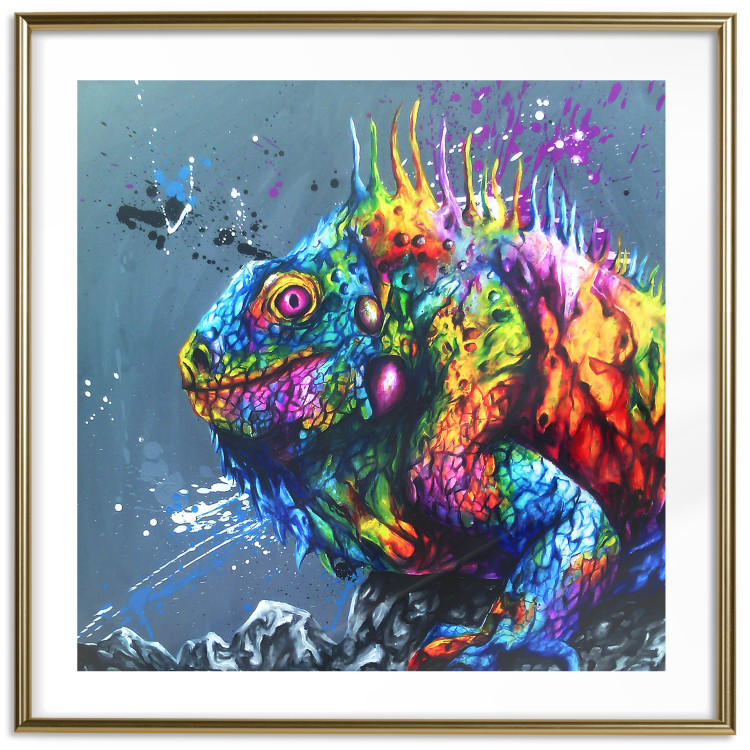 Wall Poster Colorful Iguana - abstract animal on a background of a blue ocean 127031 additionalImage 14