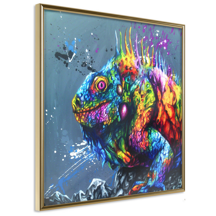 Wall Poster Colorful Iguana - abstract animal on a background of a blue ocean 127031 additionalImage 12