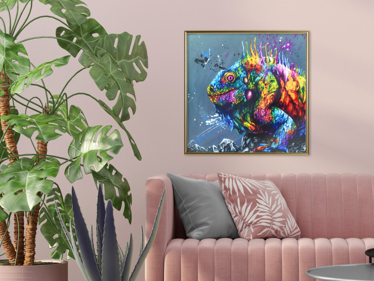 Wall Poster Colorful Iguana - abstract animal on a background of a blue ocean 127031 additionalImage 5