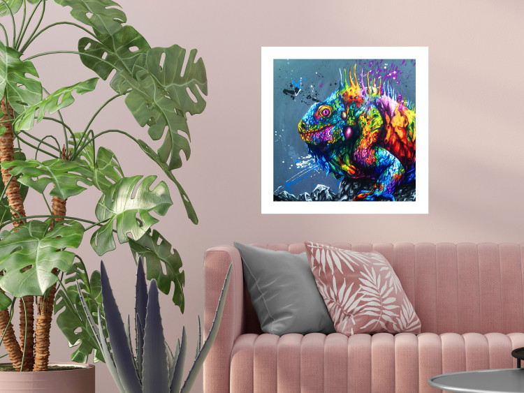 Wall Poster Colorful Iguana - abstract animal on a background of a blue ocean 127031 additionalImage 3